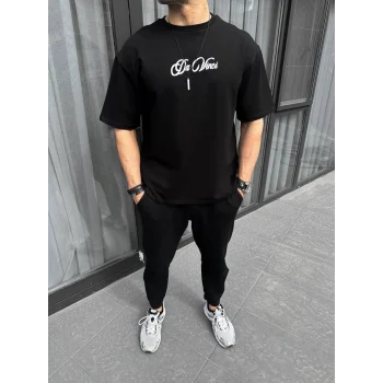 Luz&Pos Unisex Baskılı Oversize T-shirt - Siyah