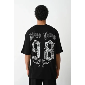 Luz&Pos Unisex Baskılı Oversize T-shirt - Siyah