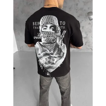 Luz&Pos Unisex Baskılı Oversize T-shirt - Siyah