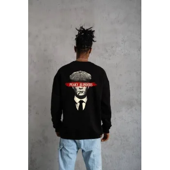 Luz&Pos Unisex Bisiklet Yaka Baskılı Oversize Sweatshirt - Siyah