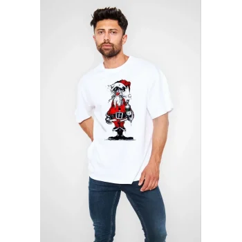 Luz&Pos Unisex Bisiklet Yaka Baskılı Oversize T-shirt - Beyaz