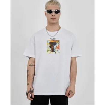 Luz&Pos Unisex Bisiklet Yaka Baskılı Oversize T-shirt - Beyaz