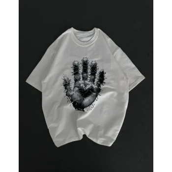 Luz&Pos Unisex Bisiklet Yaka Baskılı Oversize T-shirt - Beyaz