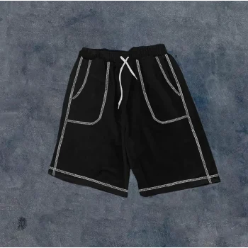 Luz&Pos Unisex Dikişli Cepli Oversize Şort - Siyah