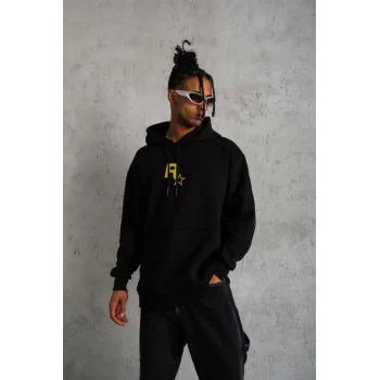 Luz&Pos Unisex Kapşonlu Baskılı Sweetshirt - Siyah