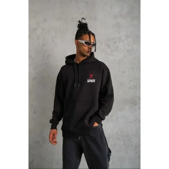 Luz&Pos Unisex Kapşonlu Baskılı Sweetshirt - Siyah