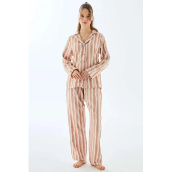 Luz&Pos Viscose Çizgili Gömlek Pantolon Pijama Takımı