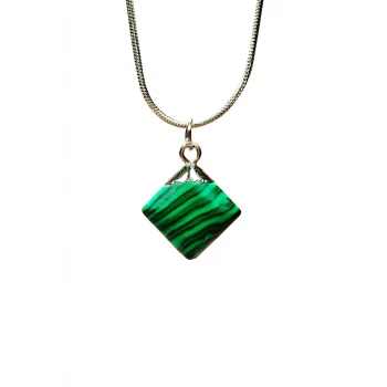 Malakit Doğal Taşı Zincirli El Yapımı Kolye Uç: 1,5 cm Zincir: 20 cm Kutulu