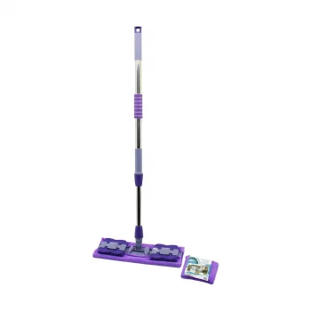 Mandallı Yüzey Temizlik Palet Mop M.fiber Paspas - Yedekli Duvar Silme Mop Metal Uzayan Sap=70-107cm- 360°