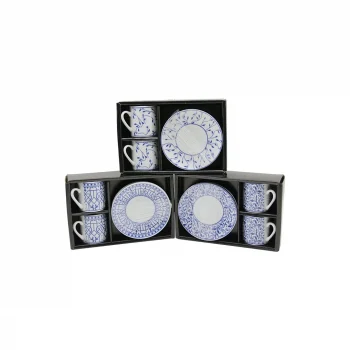 Mavi - Beyaz 4pcs=2-takım  Porselen Kahve Fincanı  Çiçek - Çizgi - Nokta Mix Desen