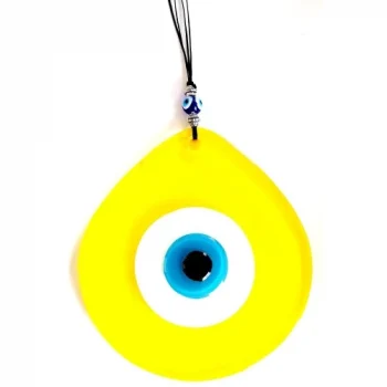 Mavi Nazar Boncuklu Sarı Renk Nazar Boncuklu Damla Desen El Yapımı Duvar Süsü