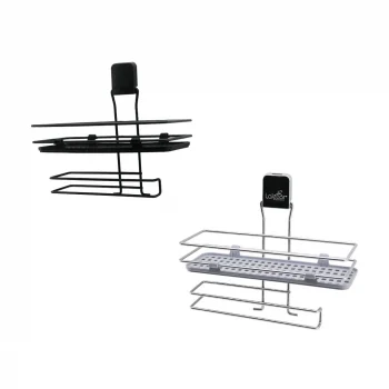 Metal Mix : Siyah - Krom Roza Raflı Kağıt Havluluk Yapışkanlı Montaj - Pls Raf