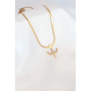Mikail Figür Zirkon Taş Detay Gold Renk Çelik İtalyan Zincir Kadın Kolye