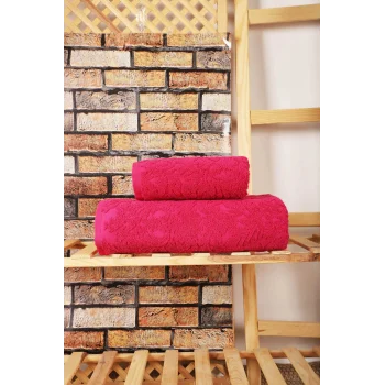 Mira Home 2 Parça Jakarlı Banyo Havlu Takımı Doku Desen Fuşya