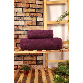 Mira Home 2 Parça Jakarlı Banyo Havlu Takımı Doku Desen Mor