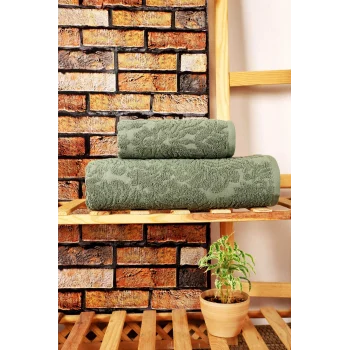 Mira Home 2 Parça Jakarlı Banyo Havlu Takımı Doku Desen Yeşil