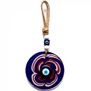 Nazar Boncuklu Lacivert Şeker Modelli Cam Duvar Süsü