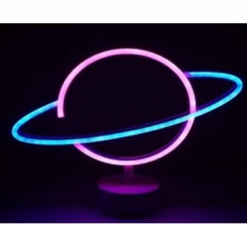 Neon Işıklı Satürn Lamba (Pil + USB)