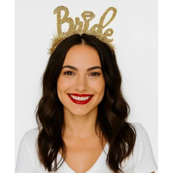 Altın Renk Bekarlığa Veda İtalik Yazı Alyanslı Bride Taç