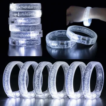 Beyaz-Gümüş Led Işıklı Baskı Yapılabilen Pilli Bileklik Bilezik 1,5 cm Genişlik