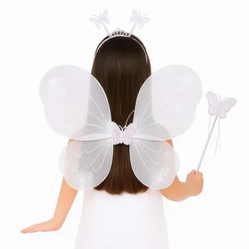 Beyaz Kelebek Kız Seti – 50 cm Kelebek Kanadı, Taç ve Asa