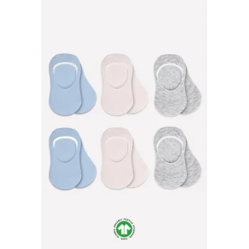 NessiWorld 6Lı Silikonlu Babet Penye Çorap BS30101B Mavi Ekru Gri