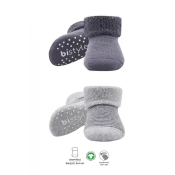 NessiWorld Çemberli Kaymaz Havlu Soket Çorap 2Li BS10503 Gri-Antrasit(ADET FİYATIDIR)