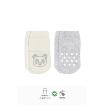 NessiWorld Hayvan Figürlü Kaymaz Soket Çorap 2Li BS10104 Gri Ekru(ADET FİYATIDIR)