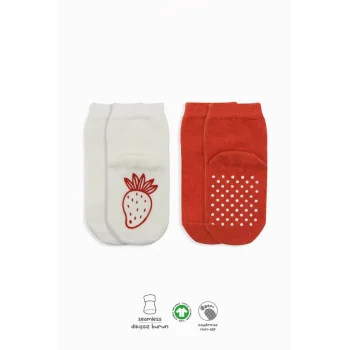 NessiWorld Meyve Figürlü Kaymaz Soket Çorap 2Li BS10105 Kırmızı Ekru(ADET FİYATIDIR)