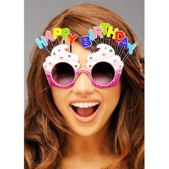 Happy Birthday Yazılı Pembe Fuşya Renk Parti Gözlüğü 12x7 cm