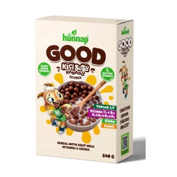 Hünnap Keçi Sütlü Kakao ve Vitamıin Tahıllı Glutensiz Gevrek 240 Gr