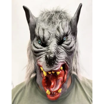 Kafaya Tam Geçmeli Lateks Dil Çıkaran Mavi Gözlü Kurt Maskesi NessiWorld