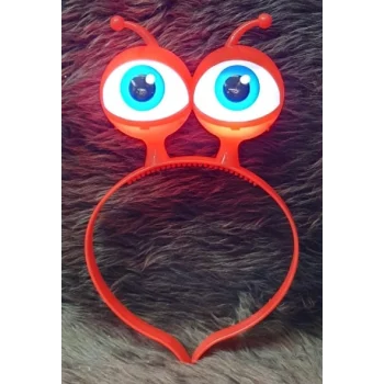 Led Işıklı & Pilli 3 Farklı Modda Yanan Uzaylı Göz Parti Tacı Kırmızı Renk 18x12 cm