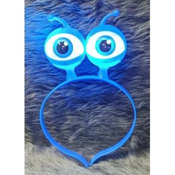 Led Işıklı & Pilli 3 Farklı Modda Yanan Uzaylı Göz Parti Tacı Mavi Renk 18x12 cm