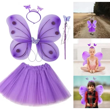 Lila Mor Kelebek Kostümü - Lila Mor Kelebek Kostüm ANessiWorldesuar Seti 4 Parça