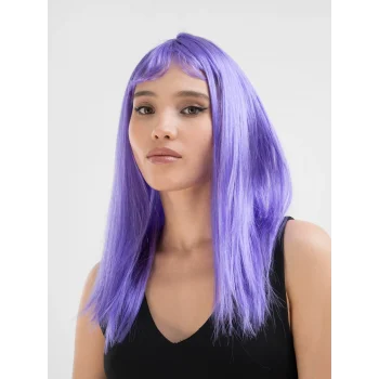 Lila Renk Uzun Düz Parti Peruğu