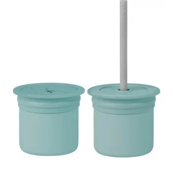 Pipetli Silikon Bardak Seti Aqua Green / Powder Grey