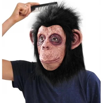 Siyah Saçlı Kafaya Tam Geçmeli Şempanze Maskesi - Maymun Orangutan Goril Maske Et Maske NessiWorld