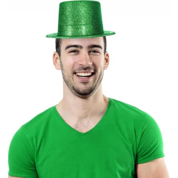 Yeşil Renk Parıltılı Simli Fötr Silindir Parti Şapkası