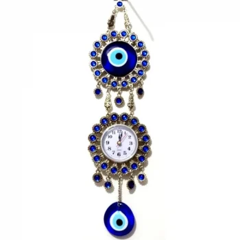 Nikel Zamak Kaplamalı Nazar Boncuklu Gümüş Rengi Mini Duvar Saati