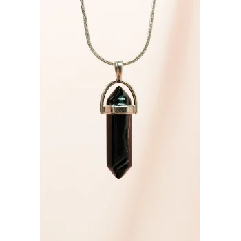 Obsidyen Doğal Taşı Zincirli El Yapımı Tasarımlı Kolye Uç: 3,5 cm Zincir: 20 cm Kutulu