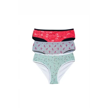 Pamuklu Geniş Kenarlı Likralı Desenli Bato Kadın Külot 3lü Paket Set1