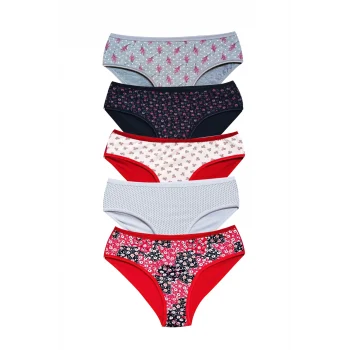 Pamuklu Geniş Kenarlı Likralı Desenli Bato Kadın Külot 5li Paket Set 1