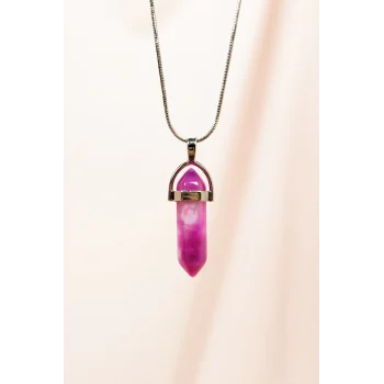 Pembe Akit Doğal Taşı Zincirli El Yapımı Tasarımlı Kolye Uç: 3,5 cm Zincir: 20 cm Kutulu