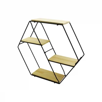 Petek - 4 Katlı Metal İskeletli - Ahşap Raflı  Dekoratif Raf  60 X 14 X 53 Cm