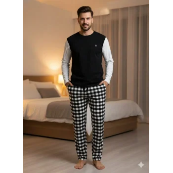 Pijalüx Tek Alt Ekose Kalın Poplin Ev Pantalonu