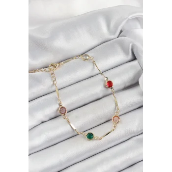 Pirinç Asorti Model Gold Renk Zirkon Taşlı Kadın Bileklik
