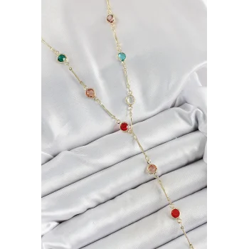 Pirinç Asorti Model Gold Renk Zirkon Taşlı Y Kolye