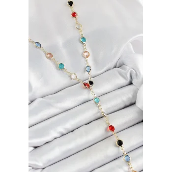 Pirinç Asorti Model Gold Renk Zirkon Taşlı Y Kolye
