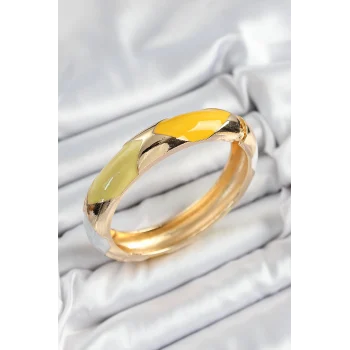 Pirinç Beyaz Yeşil Sarı Mineli Baklava Model Gold Renk Kadın Kelepçe